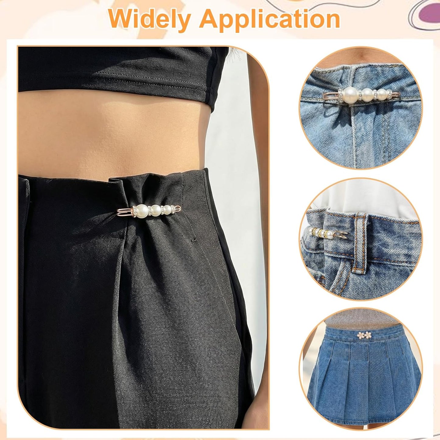 13 PCS No Sew Waist Tightener for Pants Women, No Sew and No Tools Pearl Jean Buttons for Loose Jeans, Removable Pants Jean Bclips to Tighten Waist Skirts Dress Clothing