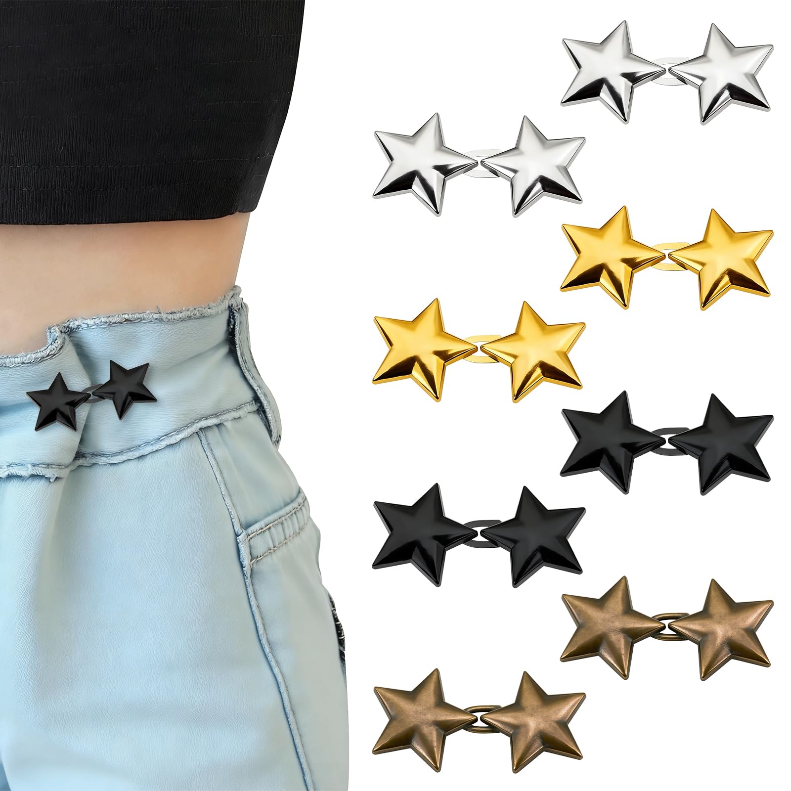 8 Sets Pant Waist Tightener, Jean Buttons for Loose Jeans, 2026 No Sew Detachable Waist Buckle Button Pins for Pants