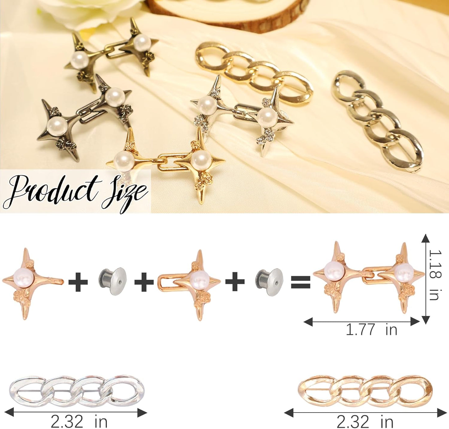 10 Set Pant Waist Tightener, Adjustable Pearl four-pointed star Pant Clips Waist Tightener Buttons Pins for Loose Jeans Waist Tightener for Pants Women
