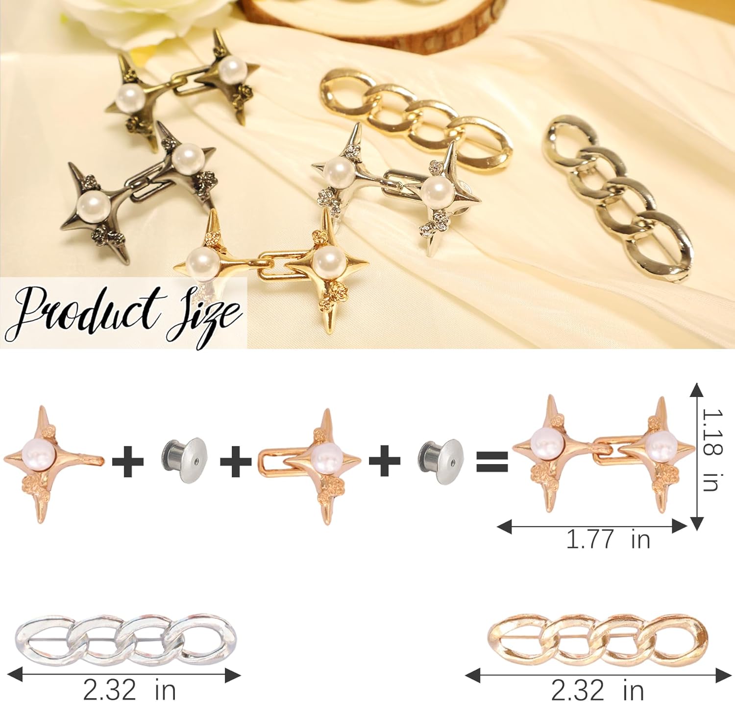 10 Set Pant Waist Tightener, Adjustable Pearl four-pointed star Pant Clips Waist Tightener Buttons Pins for Loose Jeans Waist Tightener for Pants Women