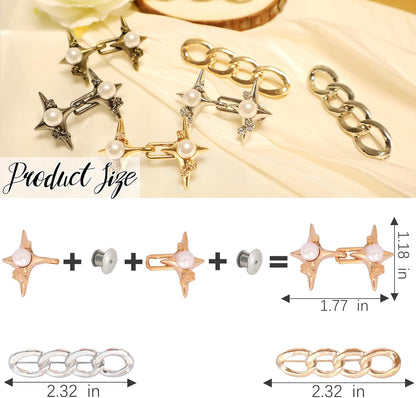 10 Set Pant Waist Tightener, Adjustable Pearl four-pointed star Pant Clips Waist Tightener Buttons Pins for Loose Jeans Waist Tightener for Pants Women