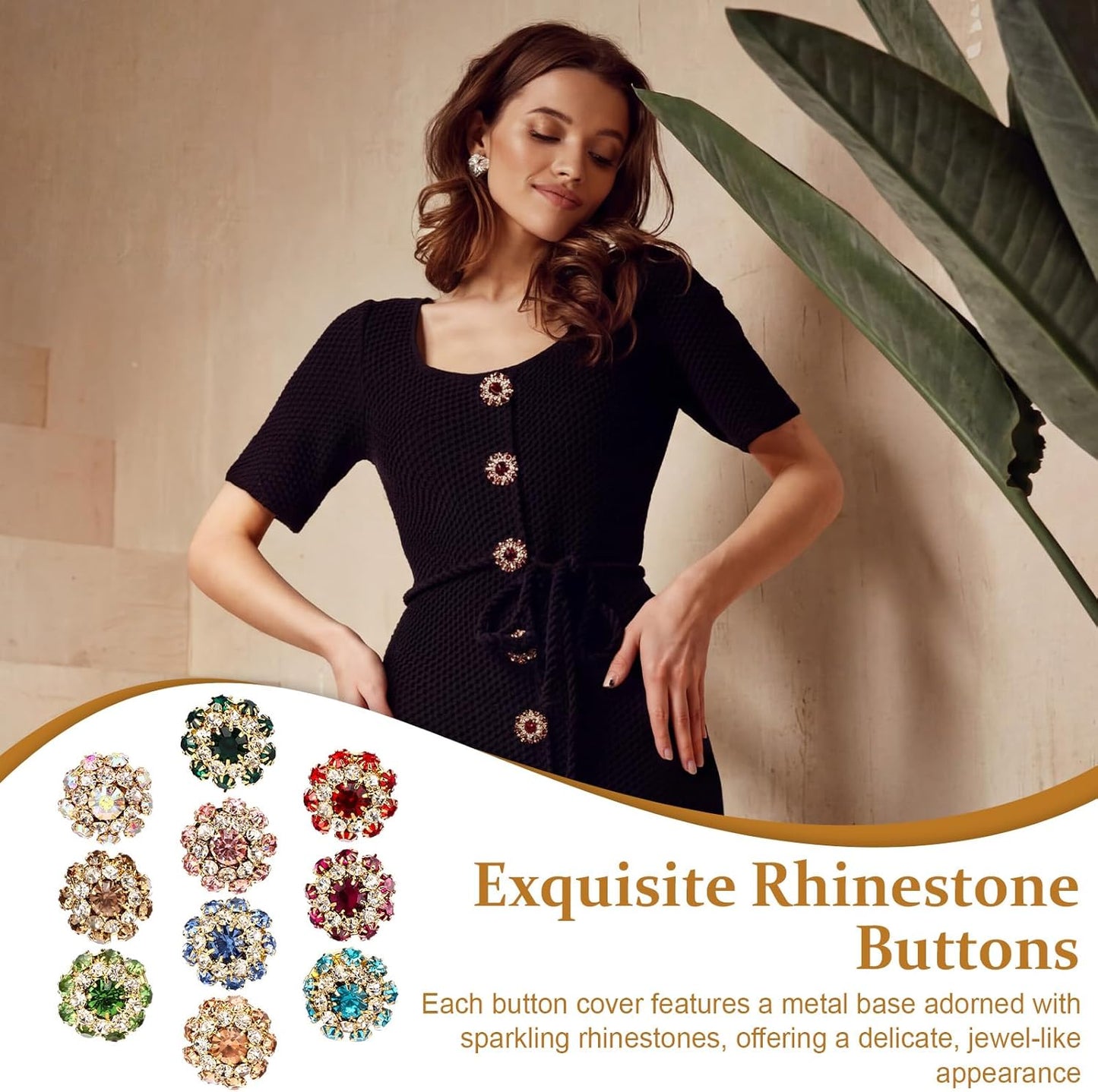 Shappy 20 Pcs Rhinestone Flower Button Covers for Women Clips Color Sewing Buttons Jewelry Clip Crystal Button for Crafting DIY Clothing(Round,22 mm)