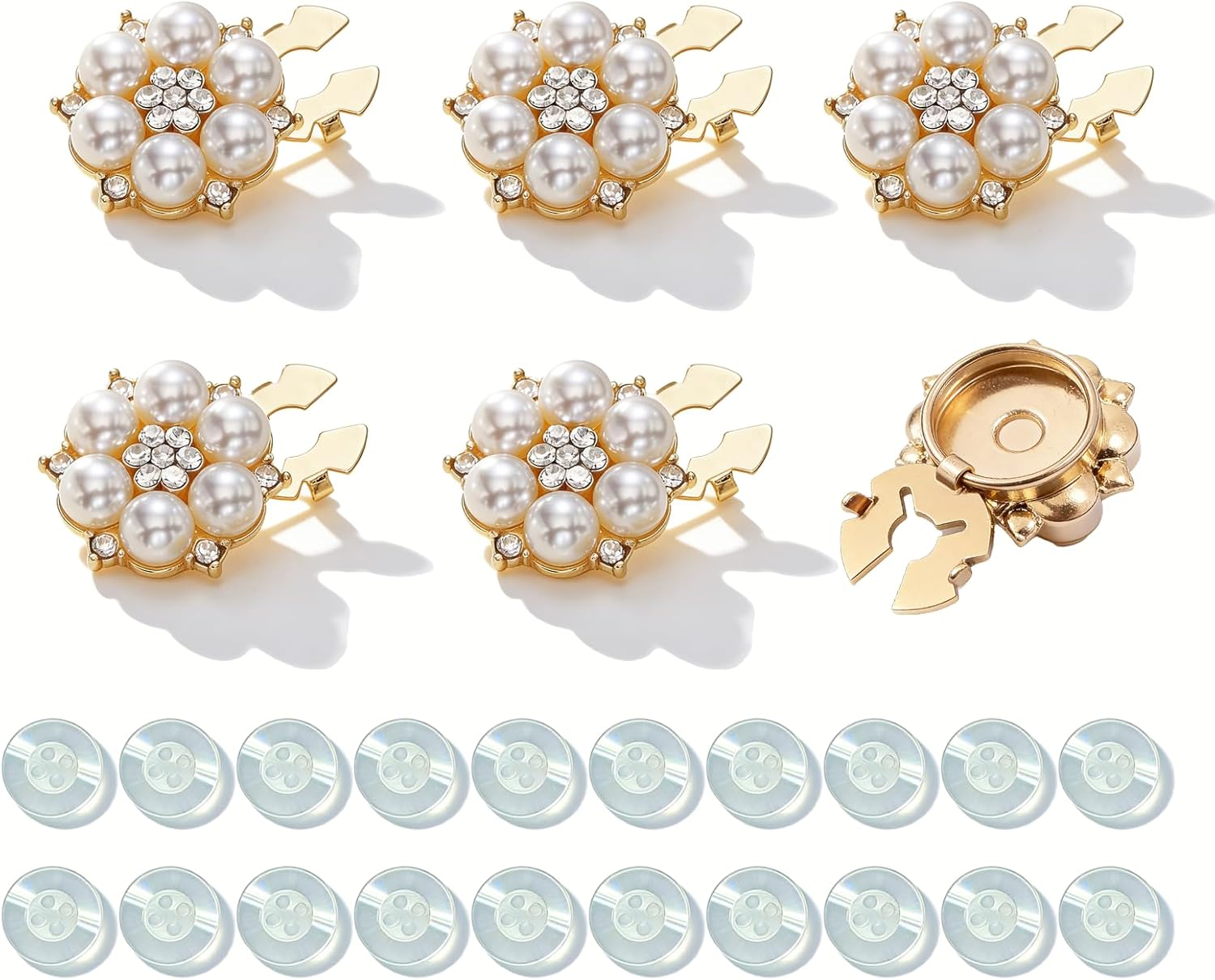 Button Covers Rhinestone Covers 6 Sets,20 Pcs 13mm / 0.5in White Sewing Buttons Crystal Clip on Jewelry Women Men for Sewing DIY Craft Decor Embellishment(Gold,26MM)