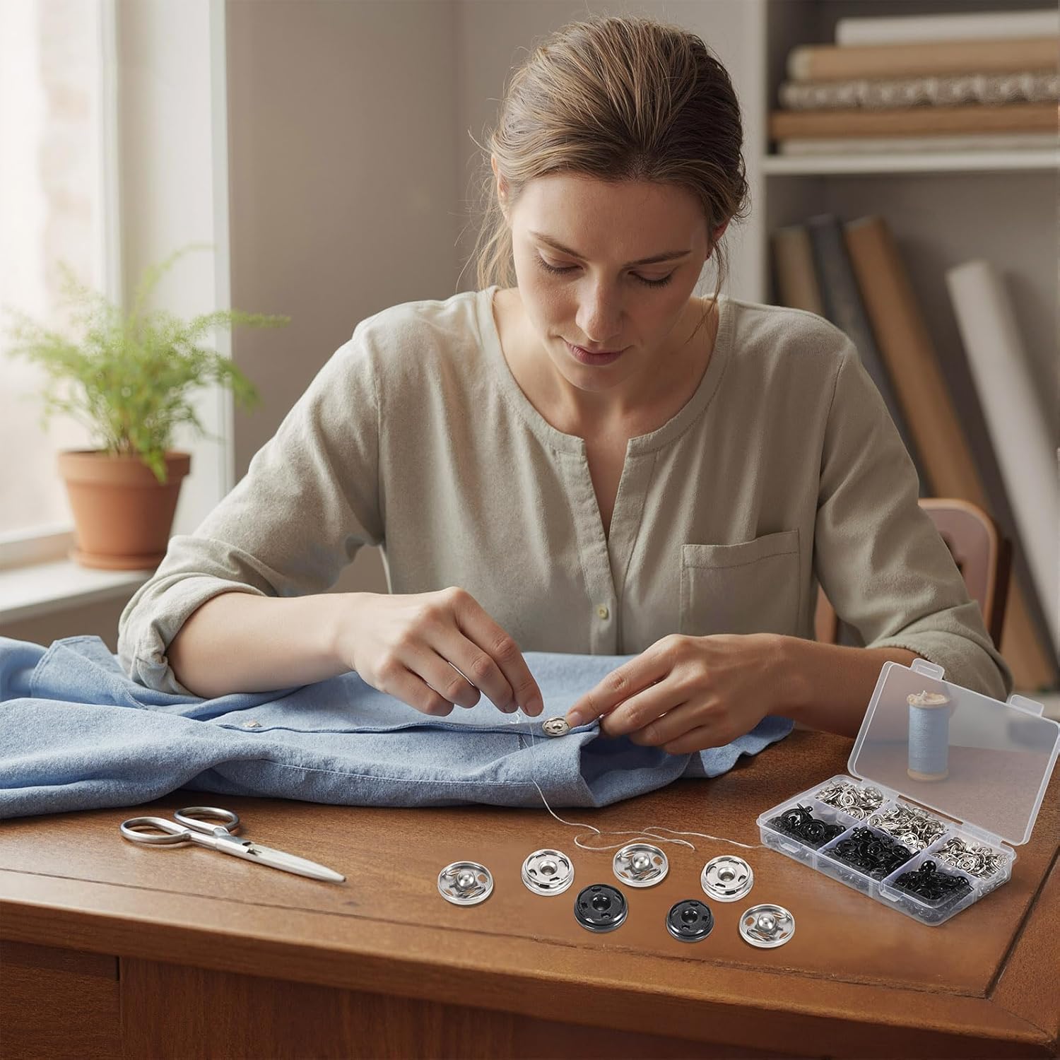 Snap Button Kit for Fabric Sewing – 140 Pairs Snap Buttons in Black & Silver, Complete Variety Set for Clothing Repair & DIY Craft Projects