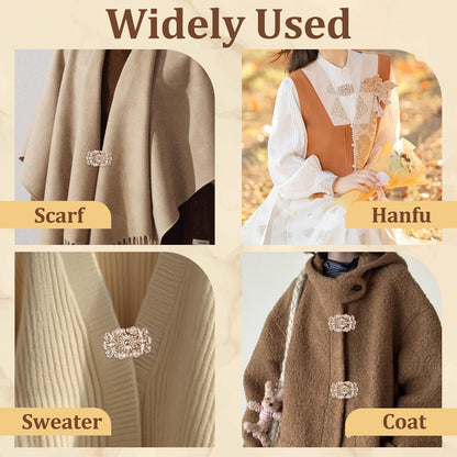 WANDIC Cloak Clasp Fasteners, 3 Pairs 2.7 * 5.5cm Sewing Buttons Silver Diamond Flower Sweater Shawl Clip(requires sewing)