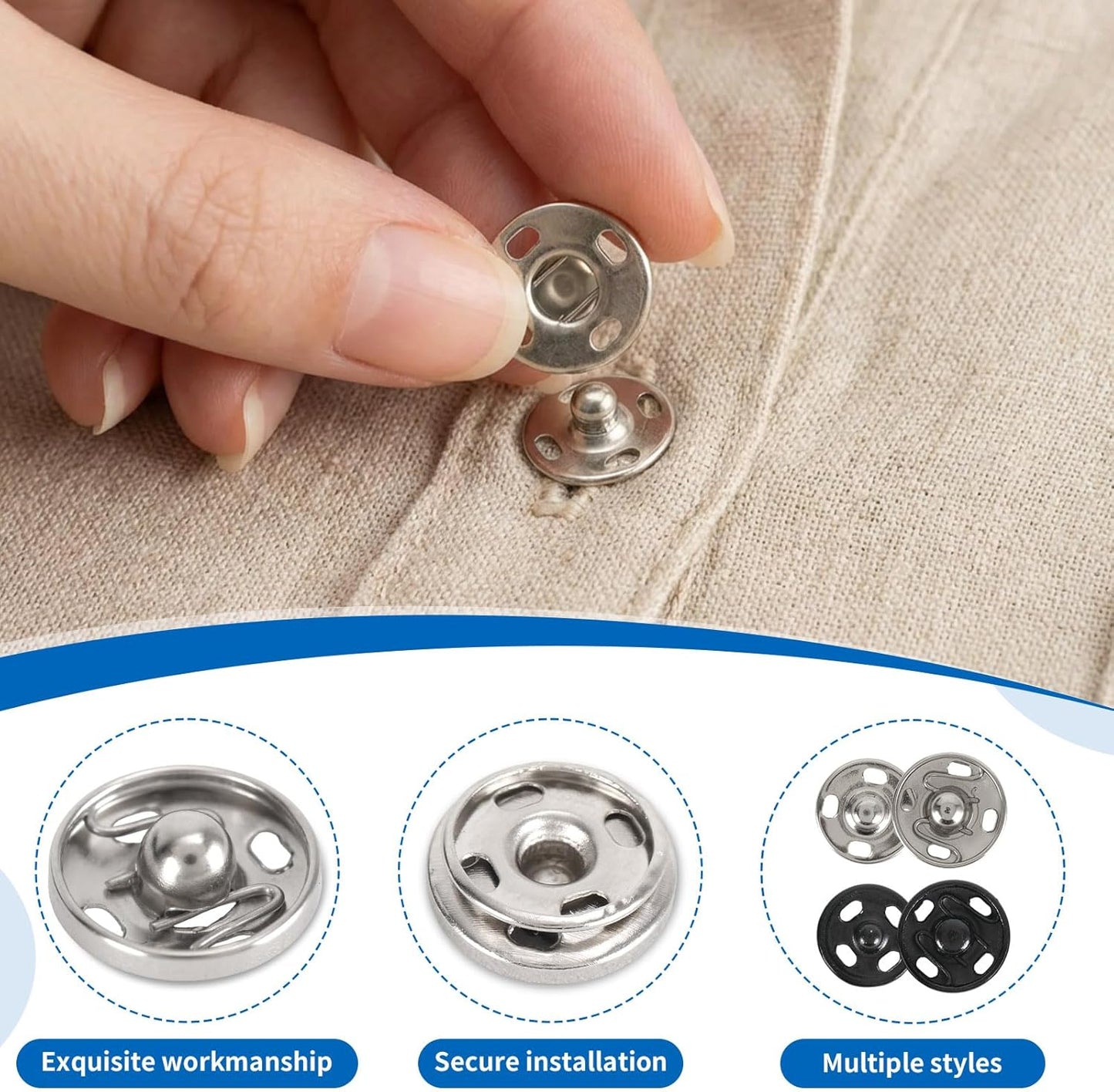 Snap Button Kit for Fabric Sewing – 140 Pairs Snap Buttons in Black & Silver, Complete Variety Set for Clothing Repair & DIY Craft Projects