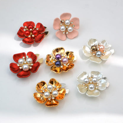 Rhinestone Button Covers for Women – Floral Petal Designs, Rich Color Selection, Clip-On Crystal Buttons for Blouses, Detachable Shirt Button Jewelry (Gold White-4Pcs)