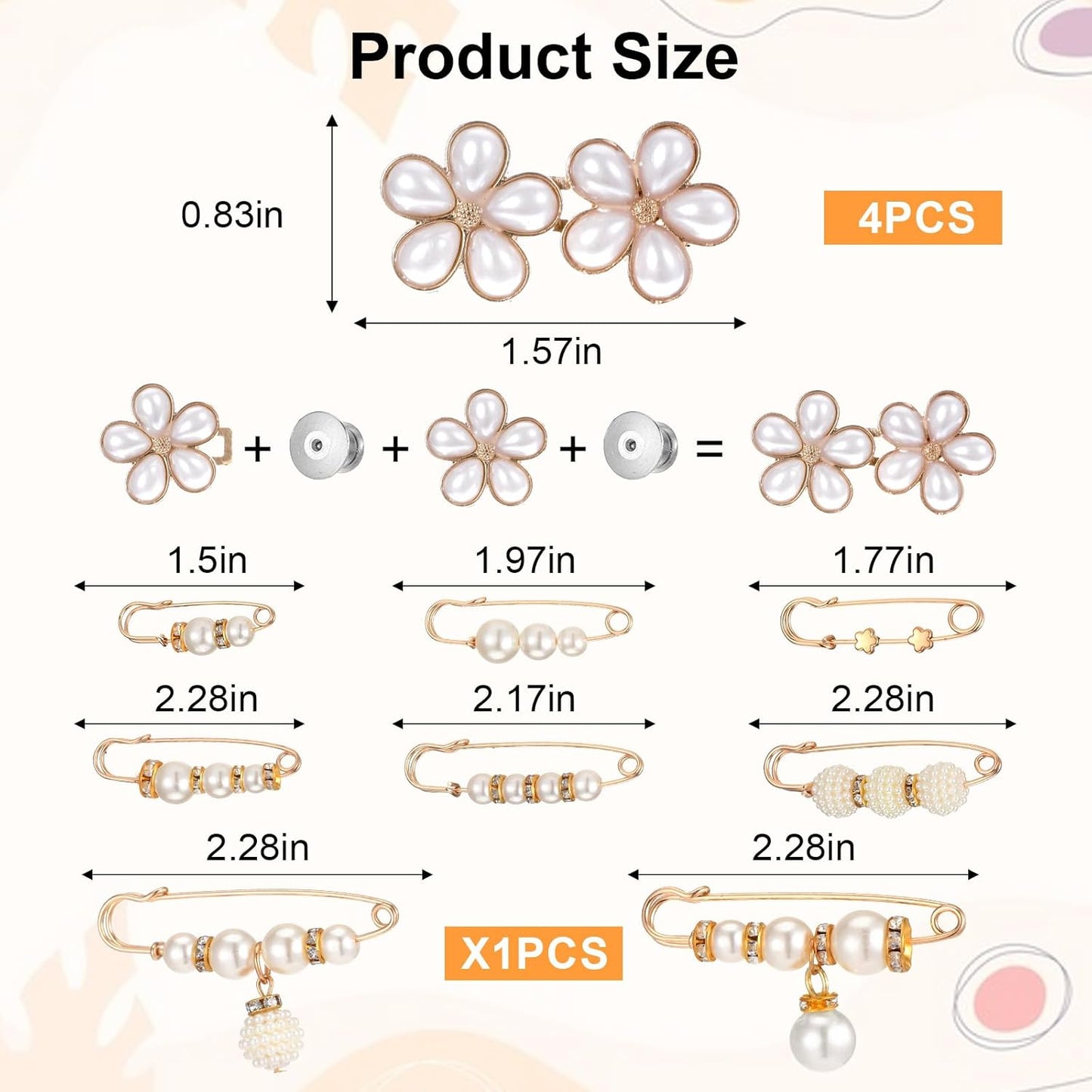 13 PCS No Sew Waist Tightener for Pants Women, No Sew and No Tools Pearl Jean Buttons for Loose Jeans, Removable Pants Jean Bclips to Tighten Waist Skirts Dress Clothing