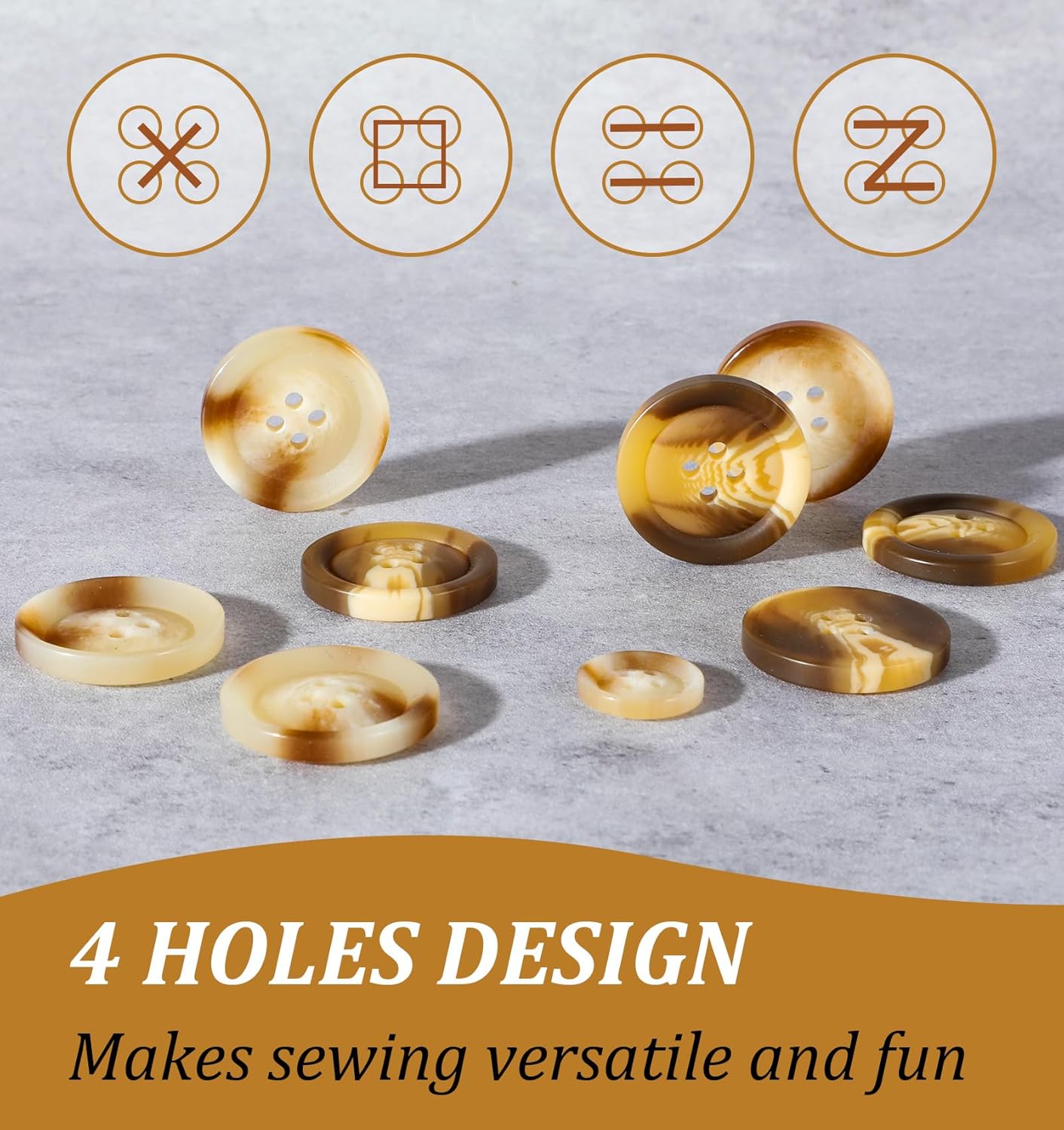 50-Piece Brown Buttons, Resin Coat Buttons for Sewing Shirts Coats & DIY Crafts, 5 Sizes 10mm 15mm 18mm 20mm 25mm