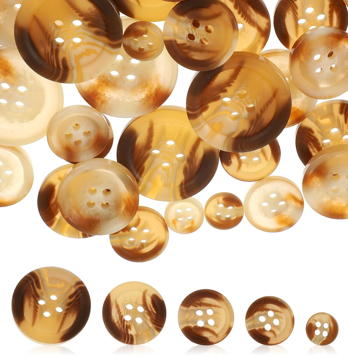 50-Piece Brown Buttons, Resin Coat Buttons for Sewing Shirts Coats & DIY Crafts, 5 Sizes 10mm 15mm 18mm 20mm 25mm