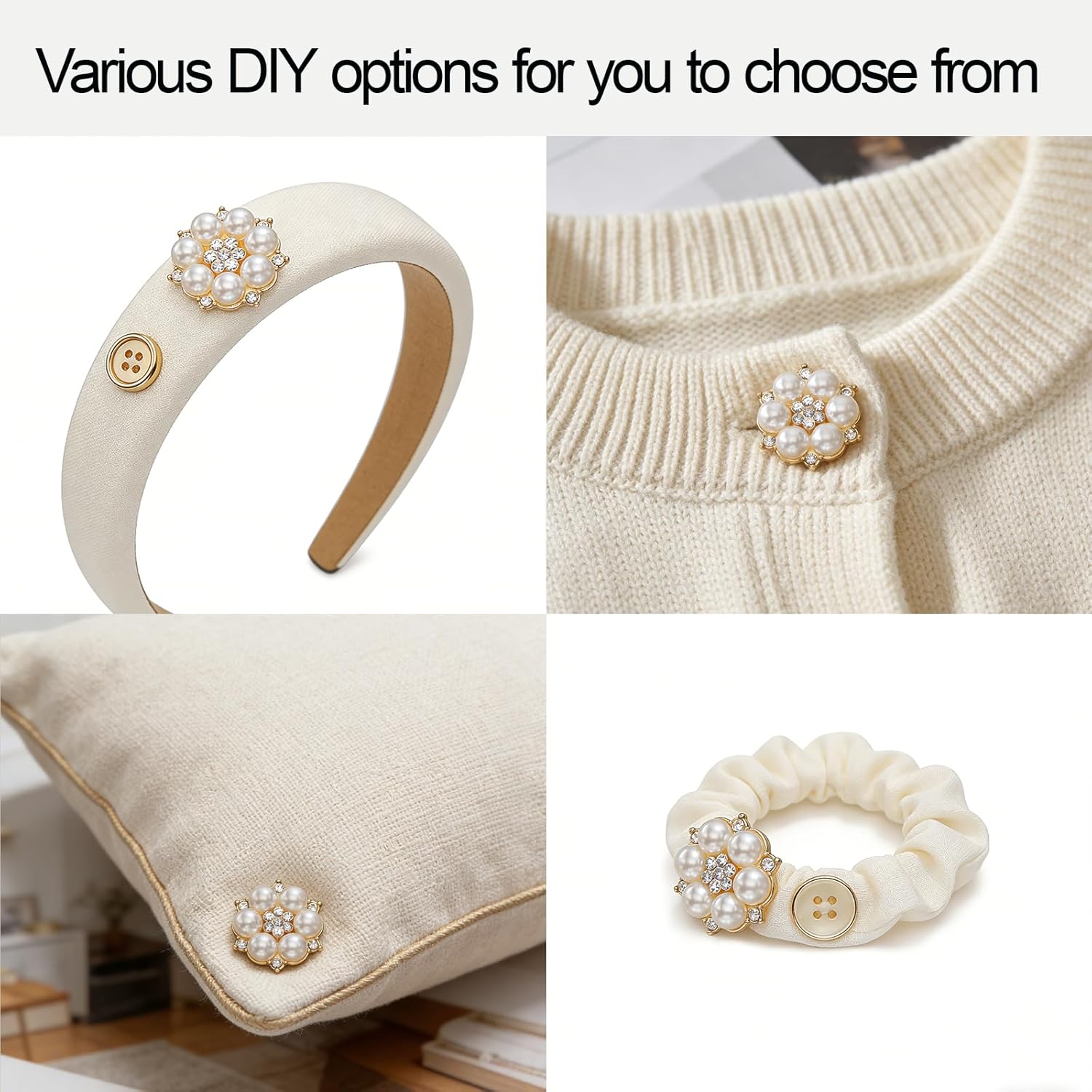 Button Covers Rhinestone Covers 6 Sets,20 Pcs 13mm / 0.5in White Sewing Buttons Crystal Clip on Jewelry Women Men for Sewing DIY Craft Decor Embellishment(Gold,26MM)