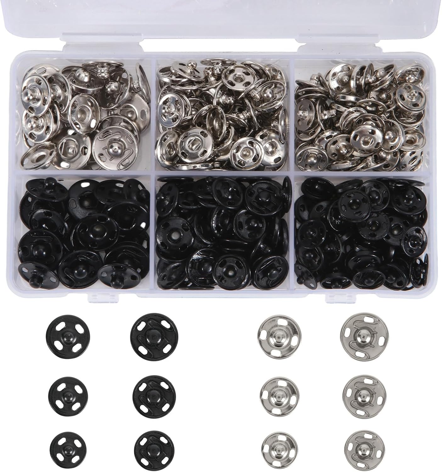 Snap Button Kit for Fabric Sewing – 140 Pairs Snap Buttons in Black & Silver, Complete Variety Set for Clothing Repair & DIY Craft Projects