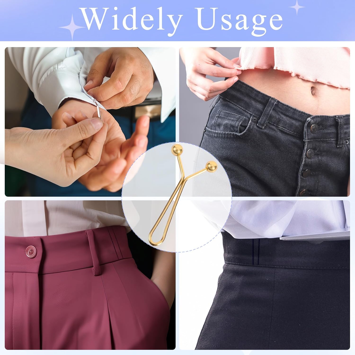 OIIKI 8pcs Pants Waist Tightener Clip Pins, Invisible Detachable Waist Cincher Clip, No Sew Reusable Adjustable Buttons Brooch Pins for Clothes Jeans Pants Skirts Scarf Shawl- Gold & Silver