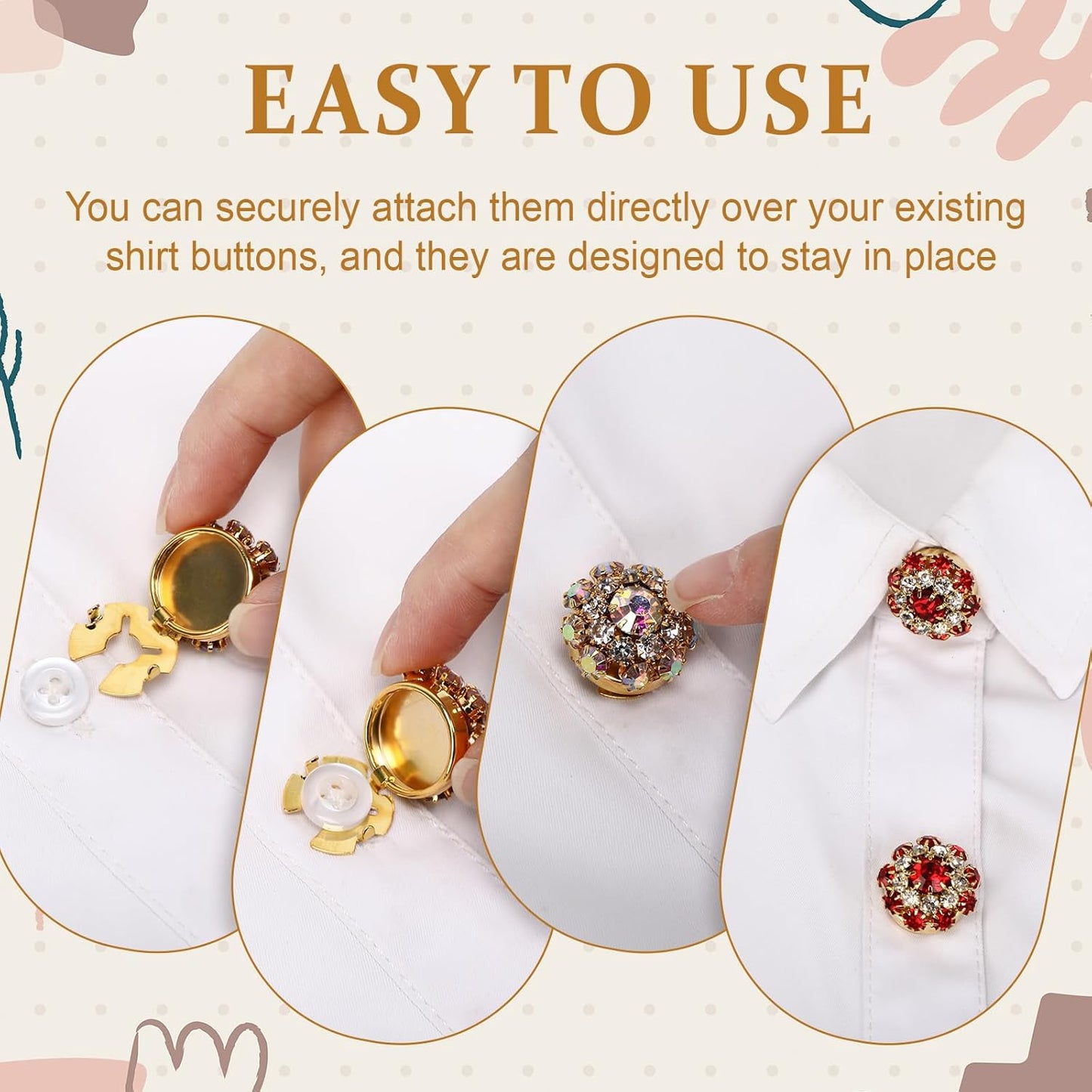 Shappy 20 Pcs Rhinestone Flower Button Covers for Women Clips Color Sewing Buttons Jewelry Clip Crystal Button for Crafting DIY Clothing(Round,22 mm)