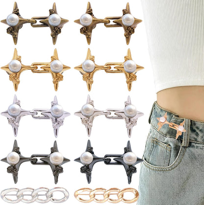 10 Set Pant Waist Tightener, Adjustable Pearl four-pointed star Pant Clips Waist Tightener Buttons Pins for Loose Jeans Waist Tightener for Pants Women