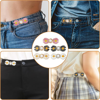 5 Sets Pant Waist Tightener, Detachable Daisy Flower Jean Buttons for Loose Jeans, No Sew No Tools Adjustable Button Pins, Instant Pants Waist Tightening Accessories