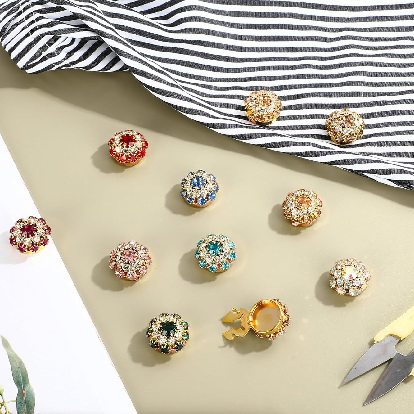 Shappy 20 Pcs Rhinestone Flower Button Covers for Women Clips Color Sewing Buttons Jewelry Clip Crystal Button for Crafting DIY Clothing(Round,22 mm)