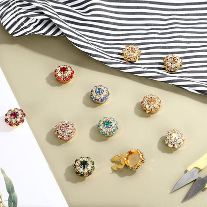 Shappy 20 Pcs Rhinestone Flower Button Covers for Women Clips Color Sewing Buttons Jewelry Clip Crystal Button for Crafting DIY Clothing(Round,22 mm)