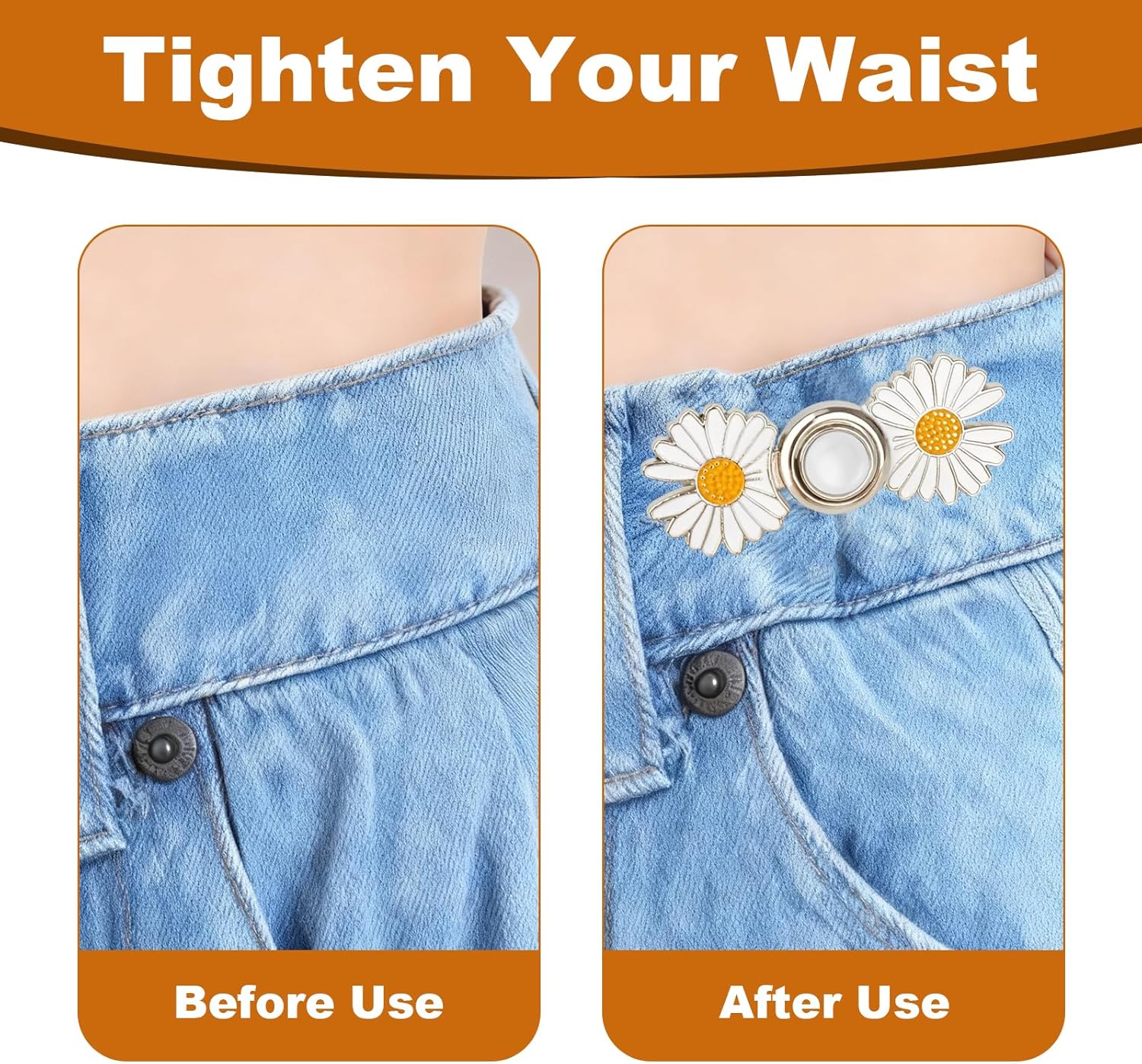 5 Sets Pant Waist Tightener, Detachable Daisy Flower Jean Buttons for Loose Jeans, No Sew No Tools Adjustable Button Pins, Instant Pants Waist Tightening Accessories