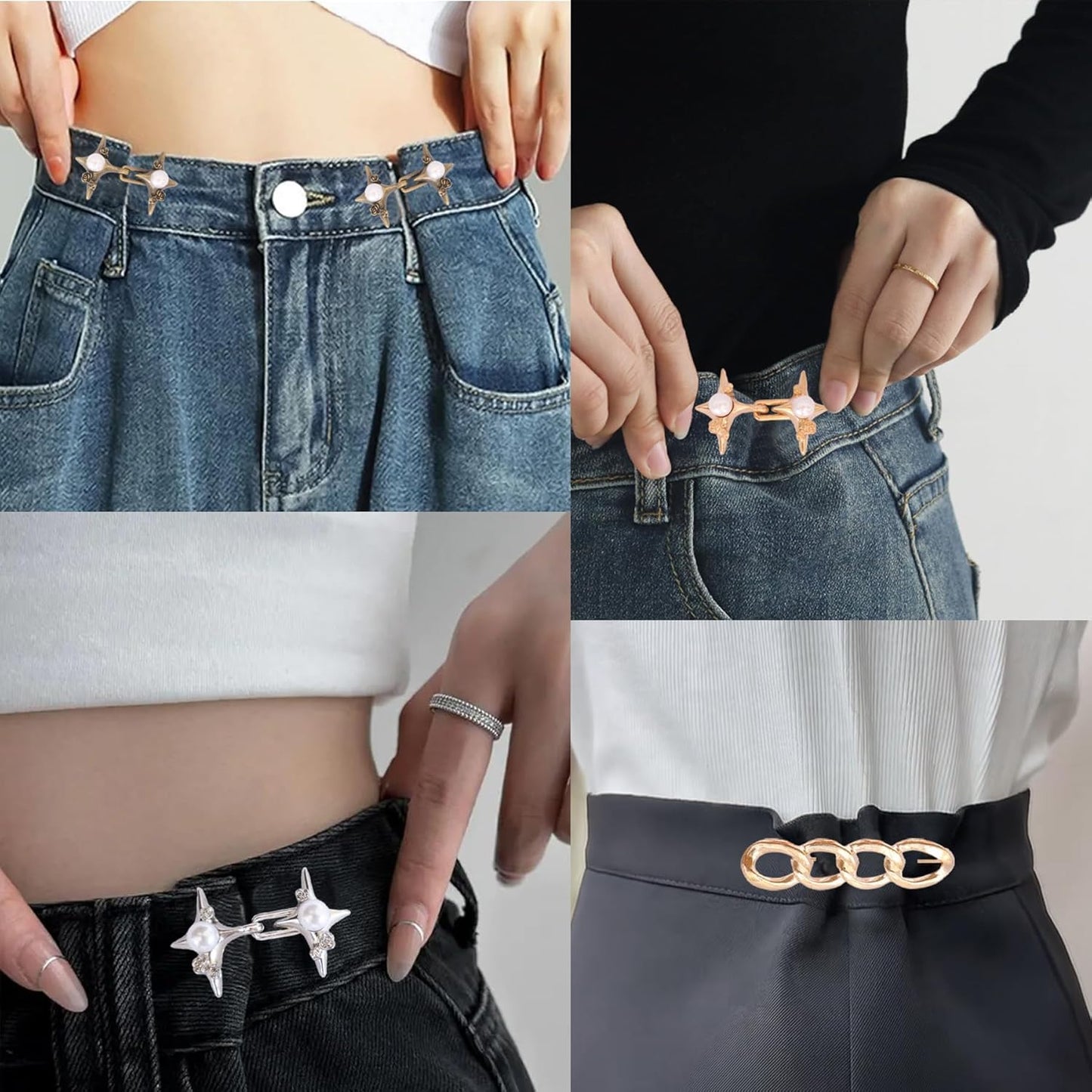10 Set Pant Waist Tightener, Adjustable Pearl four-pointed star Pant Clips Waist Tightener Buttons Pins for Loose Jeans Waist Tightener for Pants Women