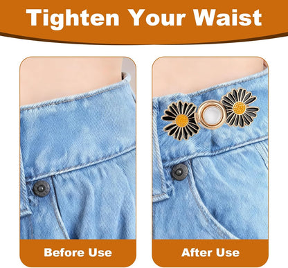 5 Sets Pant Waist Tightener, Detachable Daisy Flower Jean Buttons for Loose Jeans, No Sew No Tools Adjustable Button Pins, Instant Pants Waist Tightening Accessories
