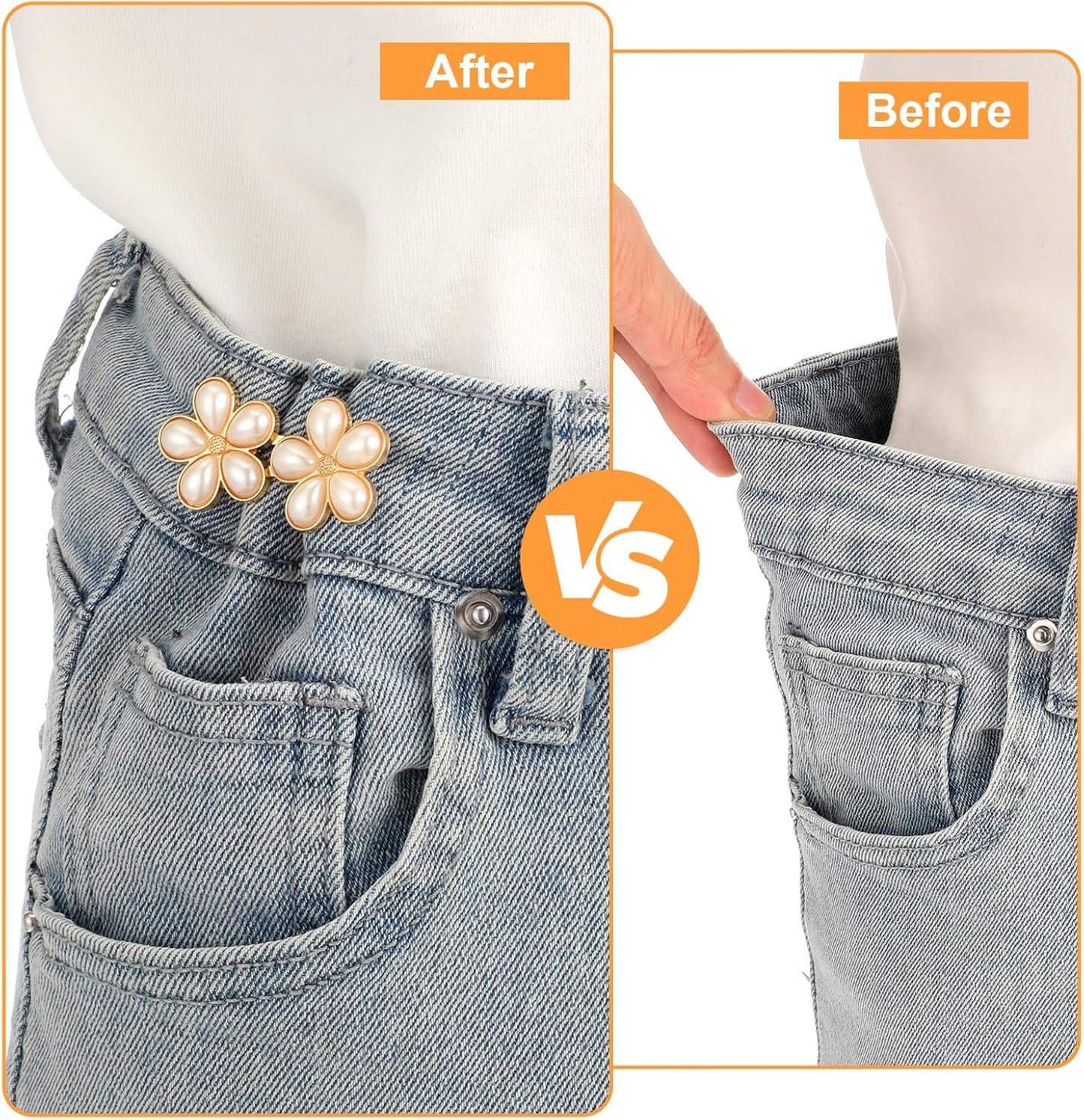 13 PCS No Sew Waist Tightener for Pants Women, No Sew and No Tools Pearl Jean Buttons for Loose Jeans, Removable Pants Jean Bclips to Tighten Waist Skirts Dress Clothing