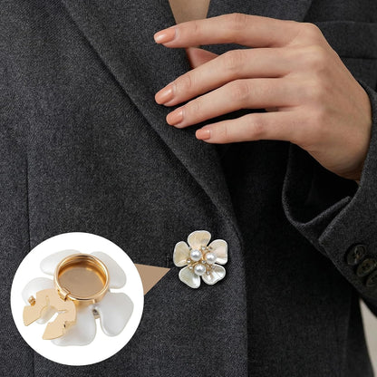 PAGOW 2pcs Pearl Button Jewelry Covers, Alloy Rhinestone Button Covers for Women Blouses, Flower Buttons Clips for Shirts Cufflinks DIY Crafts Sewing - White