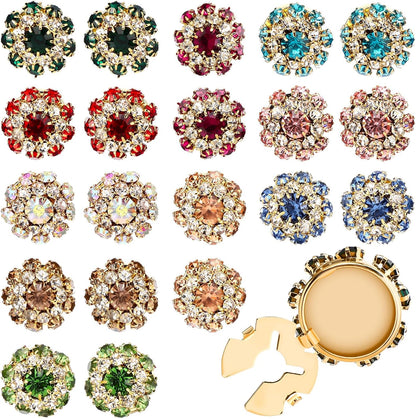 Shappy 20 Pcs Rhinestone Flower Button Covers for Women Clips Color Sewing Buttons Jewelry Clip Crystal Button for Crafting DIY Clothing(Round,22 mm)