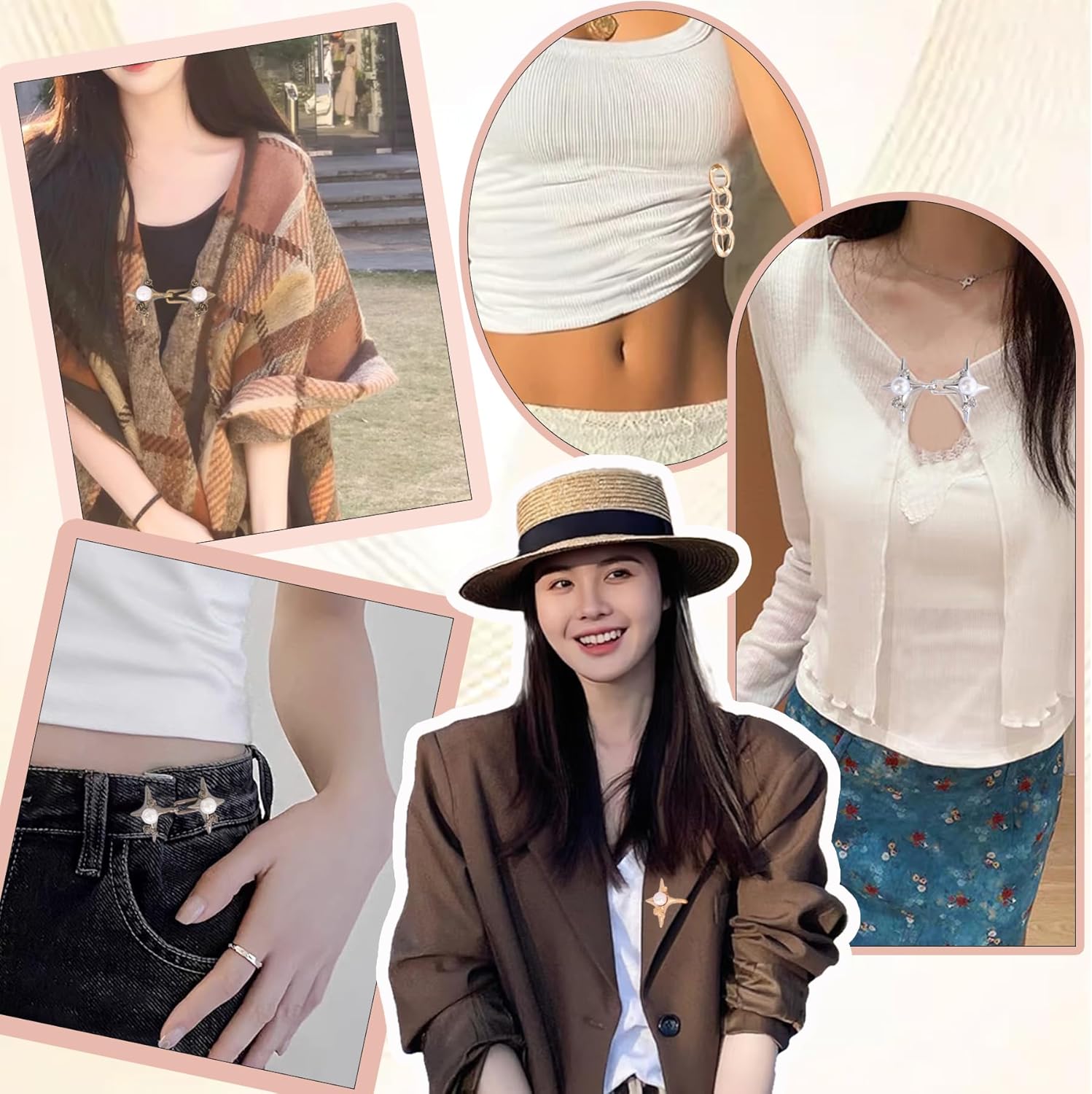 10 Set Pant Waist Tightener, Adjustable Pearl four-pointed star Pant Clips Waist Tightener Buttons Pins for Loose Jeans Waist Tightener for Pants Women