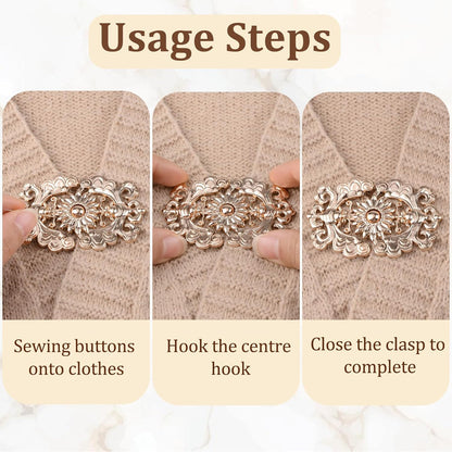 WANDIC Cloak Clasp Fasteners, 3 Pairs 2.7 * 5.5cm Sewing Buttons Silver Diamond Flower Sweater Shawl Clip(requires sewing)