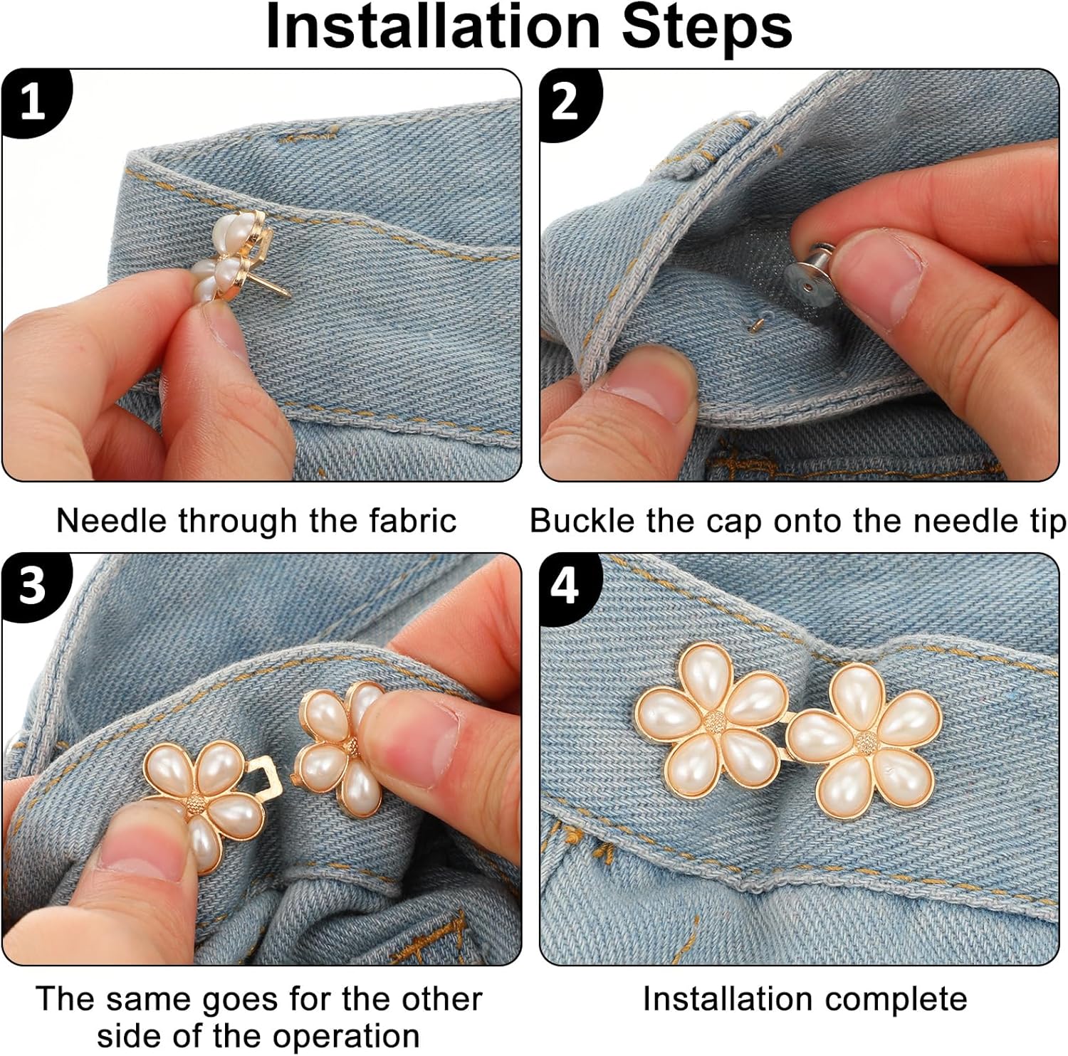 13 PCS No Sew Waist Tightener for Pants Women, No Sew and No Tools Pearl Jean Buttons for Loose Jeans, Removable Pants Jean Bclips to Tighten Waist Skirts Dress Clothing