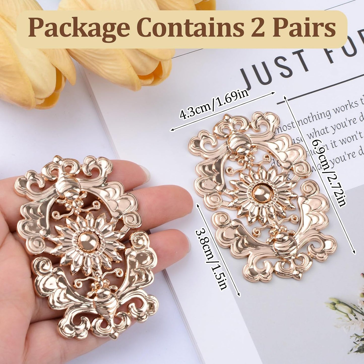 WANDIC Cloak Clasp Fasteners, 3 Pairs 2.7 * 5.5cm Sewing Buttons Silver Diamond Flower Sweater Shawl Clip(requires sewing)