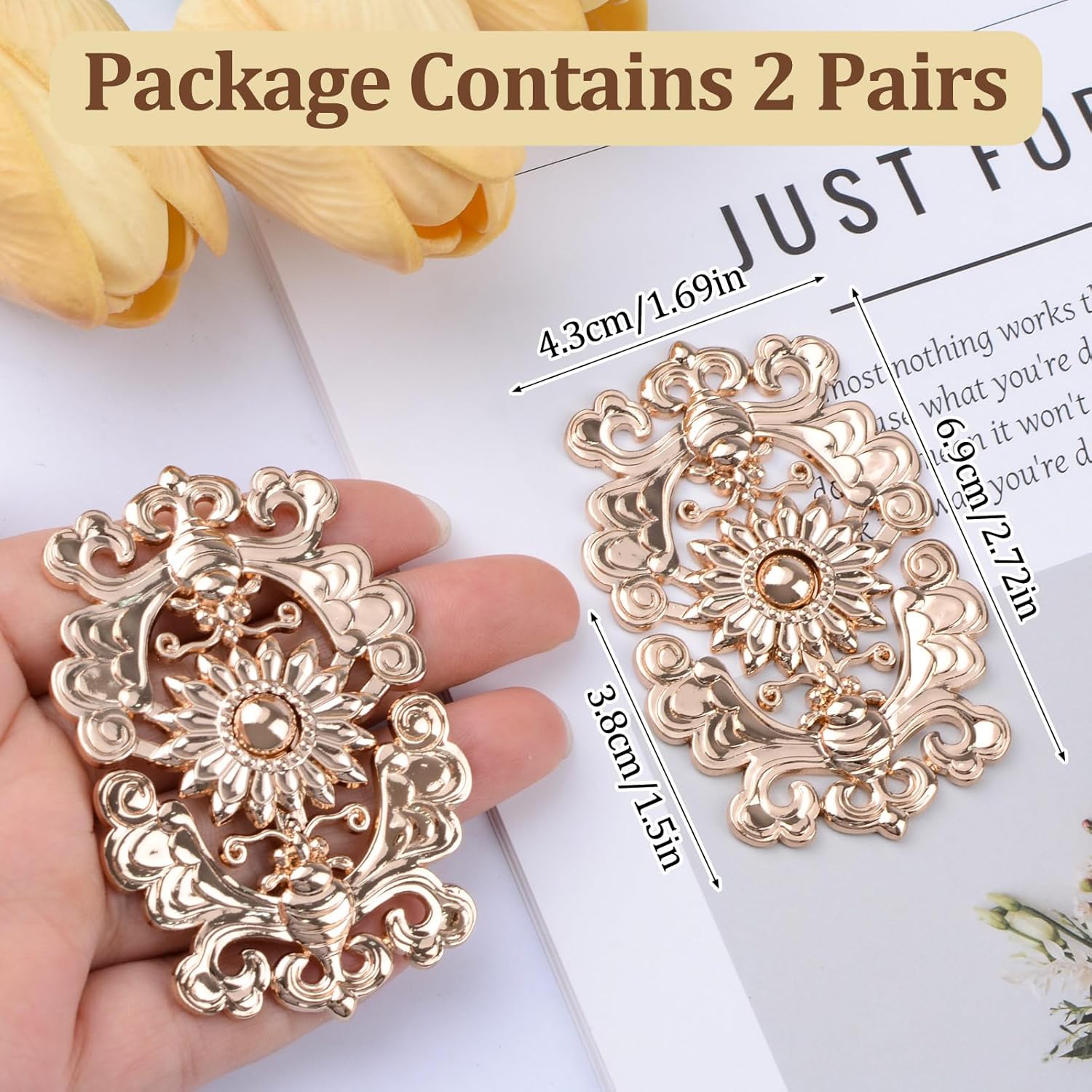 WANDIC Cloak Clasp Fasteners, 3 Pairs 2.7 * 5.5cm Sewing Buttons Silver Diamond Flower Sweater Shawl Clip(requires sewing)