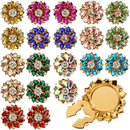 Shappy 20 Pcs Rhinestone Flower Button Covers for Women Clips Color Sewing Buttons Jewelry Clip Crystal Button for Crafting DIY Clothing(Round,22 mm)